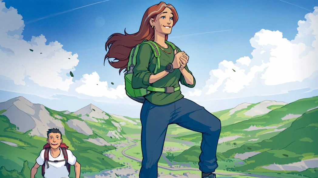 Behandlunsgerfolg Comic, Frau steht auf Berg