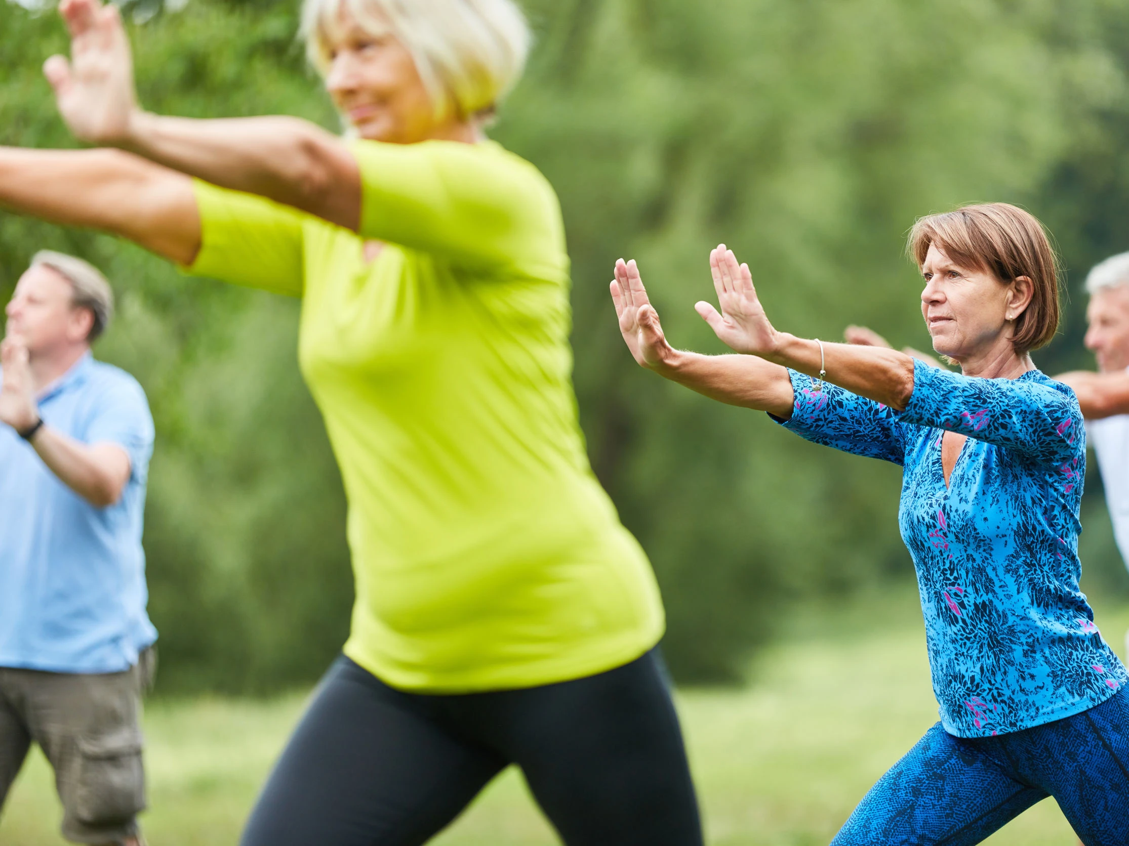 Gruppe im Grünen praktiziert Qigong